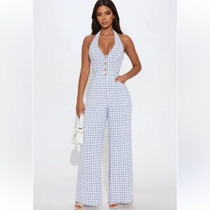 Tweed Jumpsuit - Light Blue